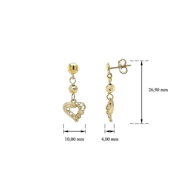 Золотые висячие серьги-сердца
