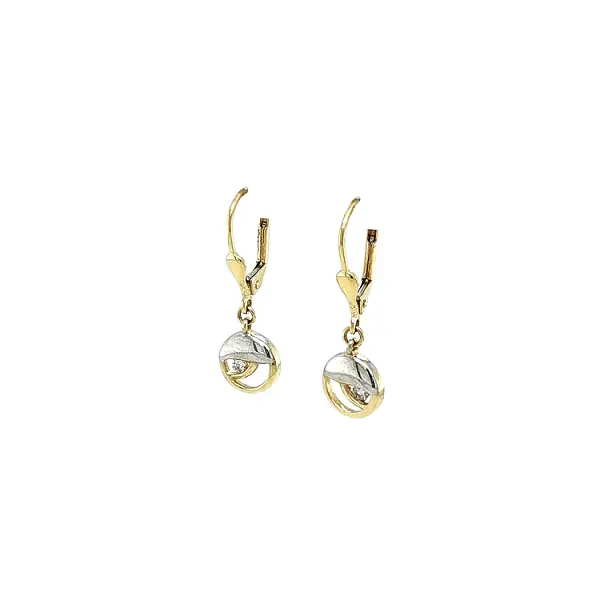 Серьги-подвески с цирконами из комбинированного золота