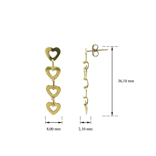 Золотые висячие серьги Сердечки