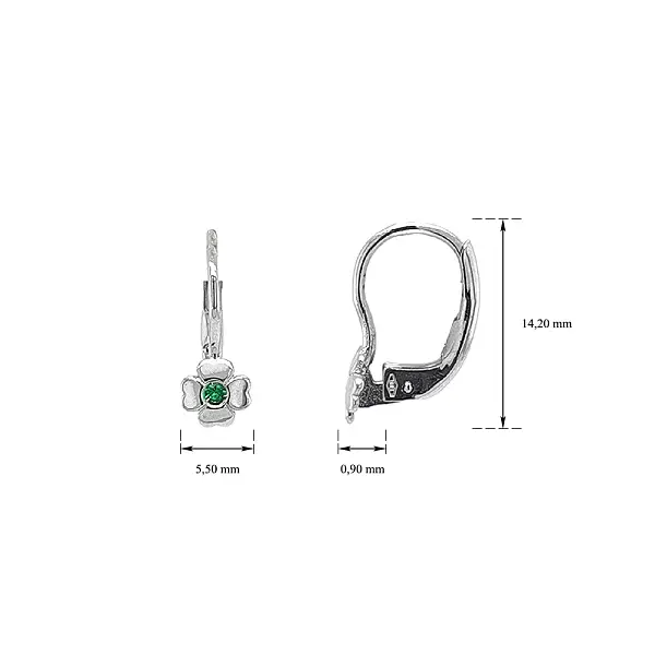 Серьги 'Четырехлистник' с изумрудами из белого золота