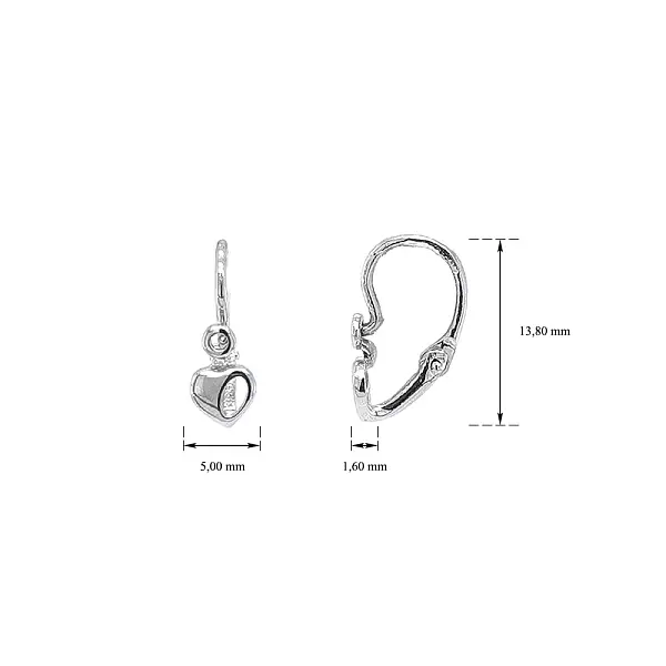 Детские серьги Сердечки из белого золота