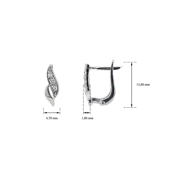 Серьги из белого золота с мелким орнаментом из цирконов