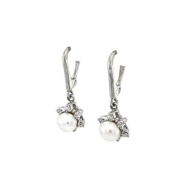 Элегантные серьги из белого золота с жемчугом и фианитами