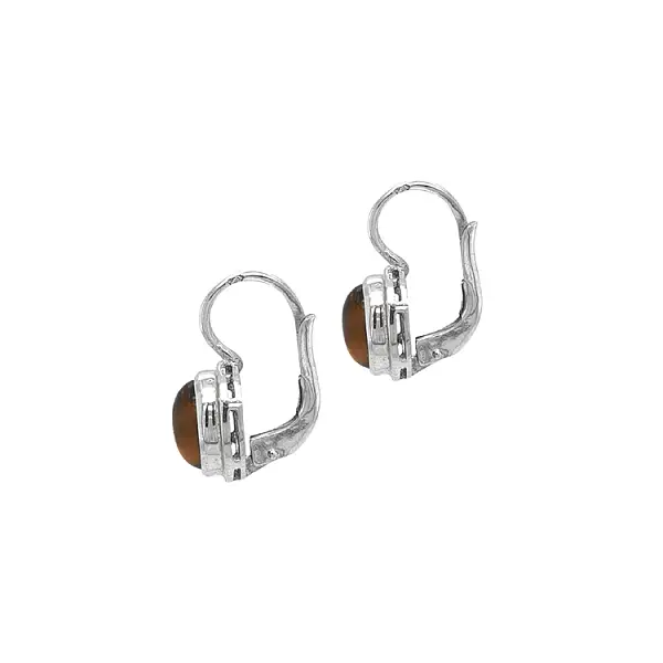 Золотые серьги с тигровым глазом