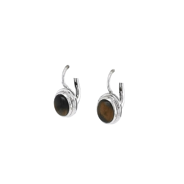 Короткие серьги из белого золота с тигровым глазом