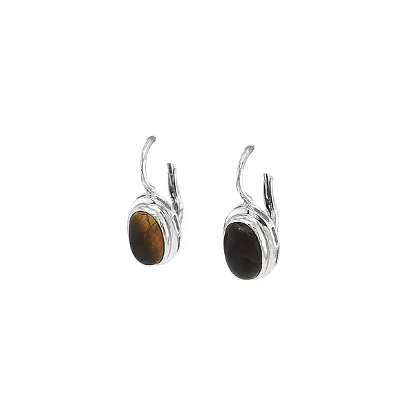 Элегантные серьги из белого золота с тигровым глазом