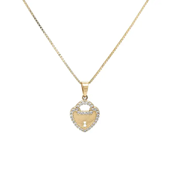 Золотой кулон в форме сердца с фианитами