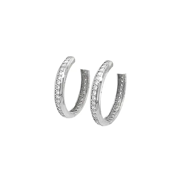 Круглые серьги с цирконами из белого золота