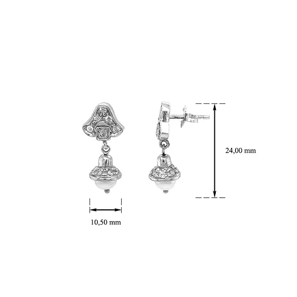 Золотые серьги с жемчугом и цирконами