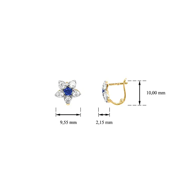 Золотые серьги Цветы с цирконами
