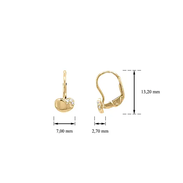 Золотые серьги Сердца с цирконами