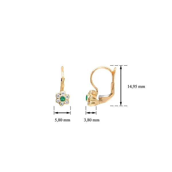 Золотые серьги Цветы с цирконами