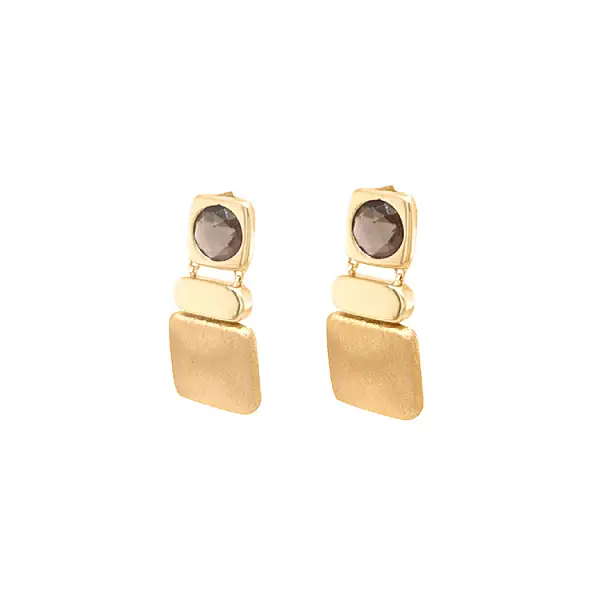 Золотые серьги-пусеты с кварцем