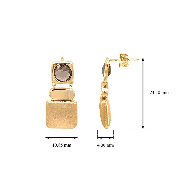 Золотые серьги-пусеты с кварцем