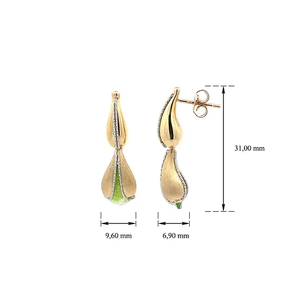Золотые серьги-пусеты с зеленым камнем