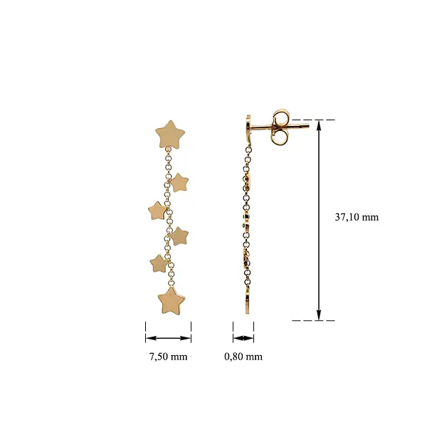 Золотые висячие серьги Звезды