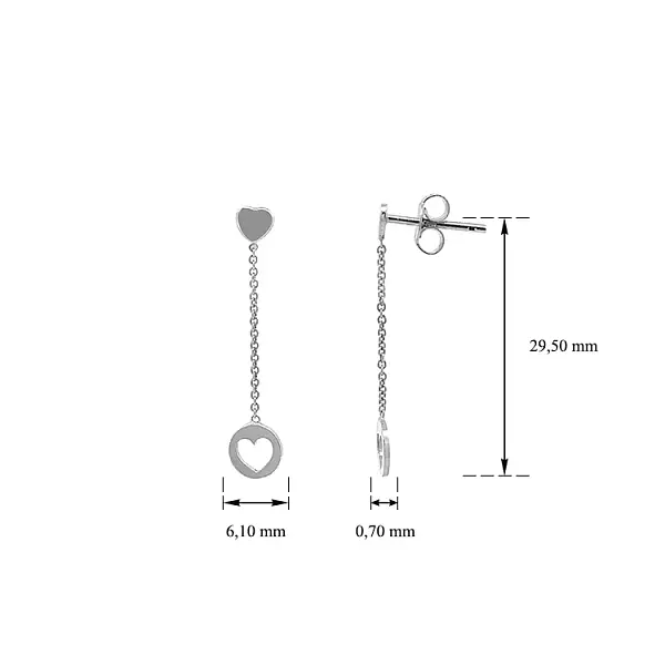 Золотые висячие серьги Сердечки