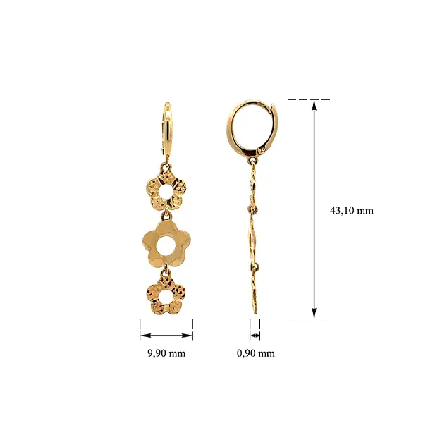 Золотые серьги-пусеты Цветы