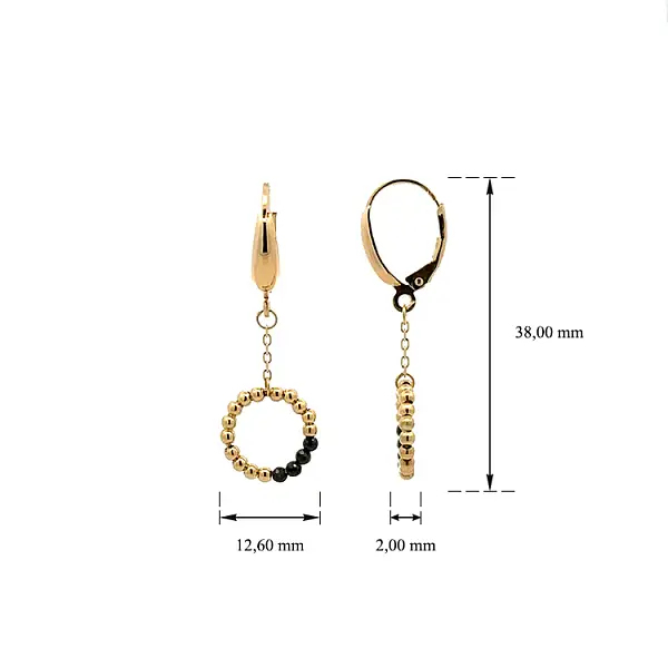 Золотые серьги-пусеты с черными камнями