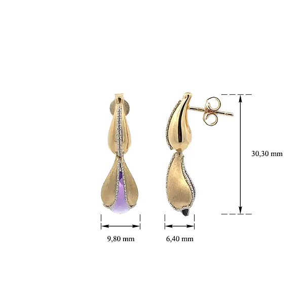 Золотые серьги-пусеты с фиолетовым камнем