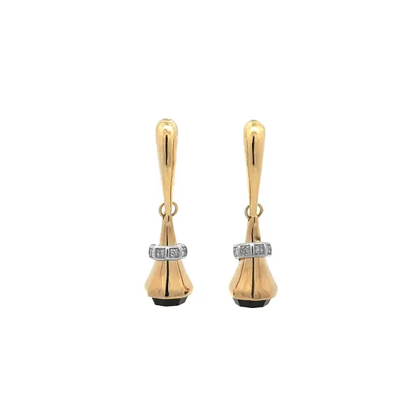 Золотые серьги-пусеты с черным камнем