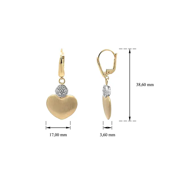 Золотые серьги с цирконами Сердце