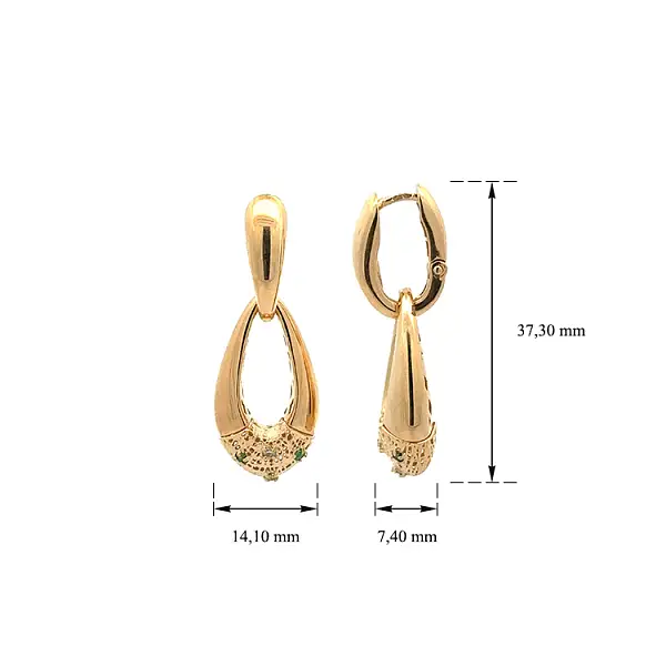 Золотые серьги-пусеты с цветными камнями