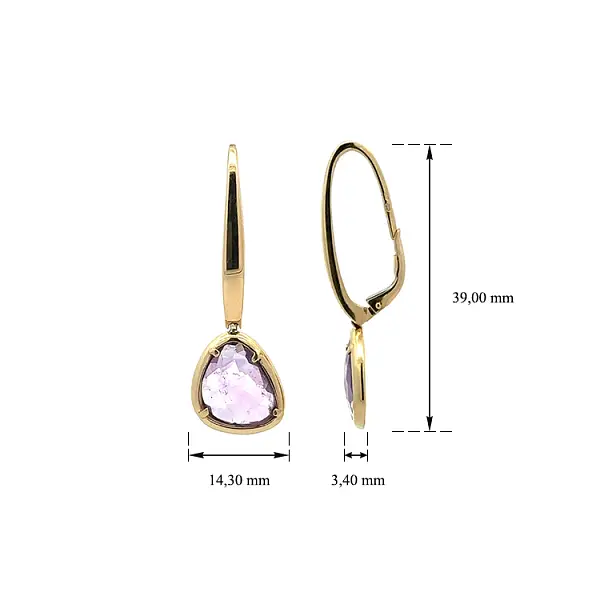 Золотые серьги-пусеты с фиолетовым камнем