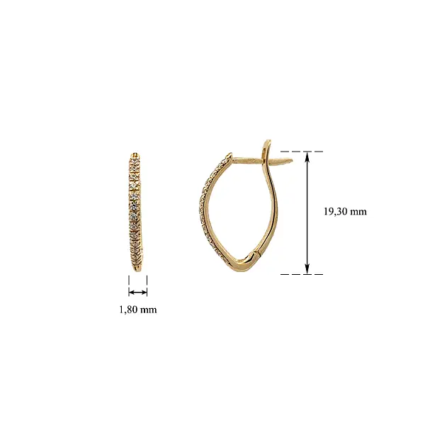 Золотые серьги с цирконами полукругом
