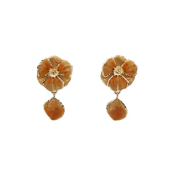 Золотые серьги-подвески с эмалью