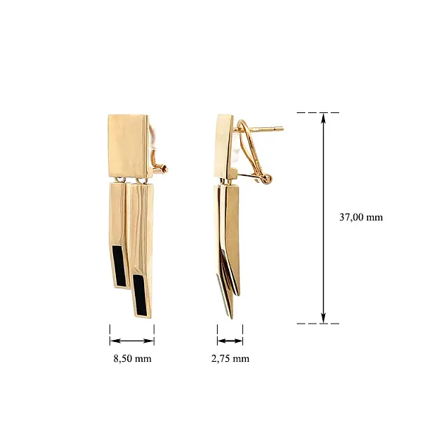 Золотые серьги-подвески с эмалью