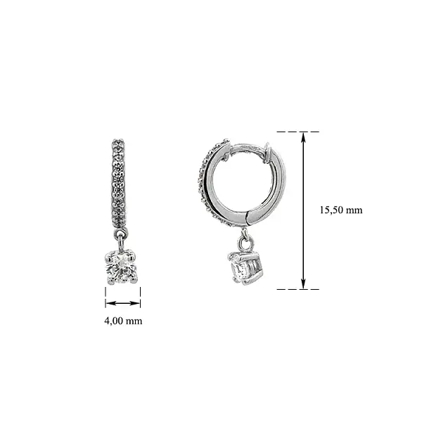 Серьги-подвески с цирконами из белого золота