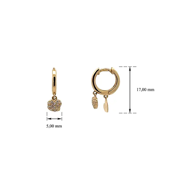 Золотые круглые серьги 'Сердца' с цирконами