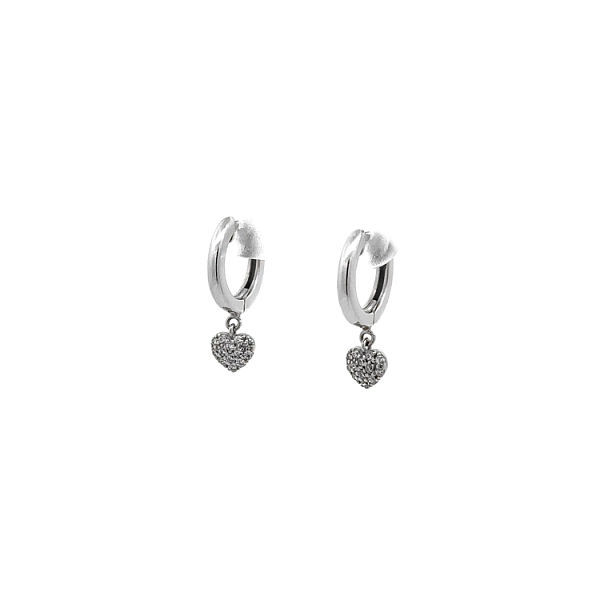 Серьги 'Сердца' с цирконами из белого золота