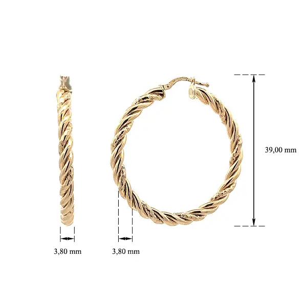 Роскошные круглые серьги из желтого золота с витым узором