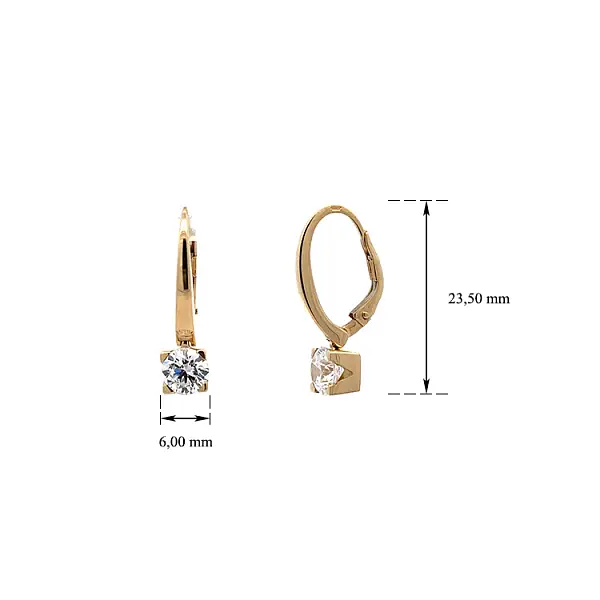 Серьги из желтого золота с цирконами