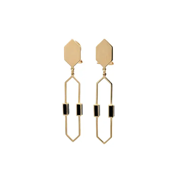 Золотые серьги-подвески с эмалью