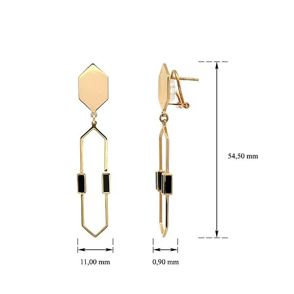 Золотые серьги-подвески с эмалью