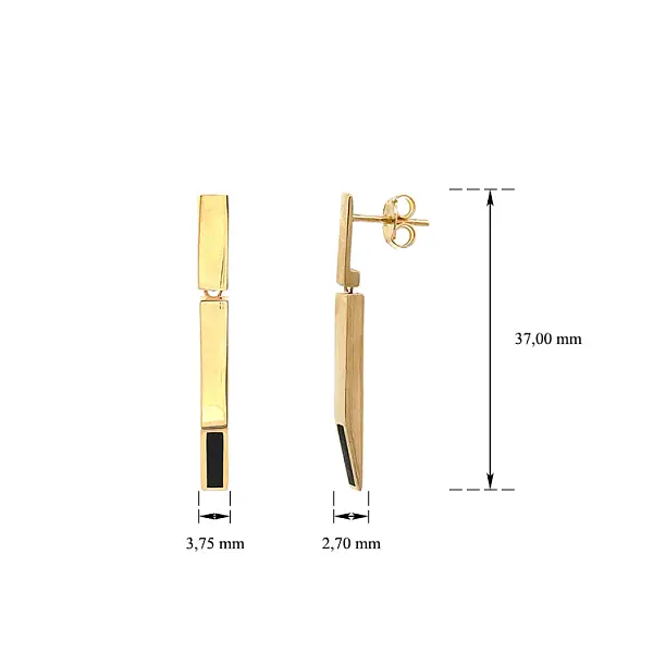 Золотые серьги-подвески с эмалью