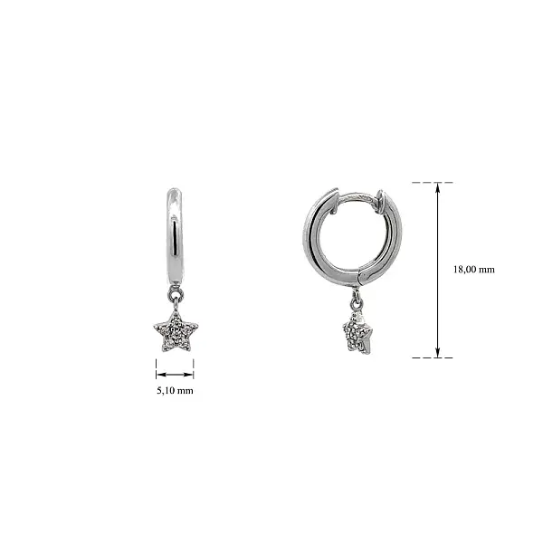 Серьги Морская звезда с цирконами из белого золота