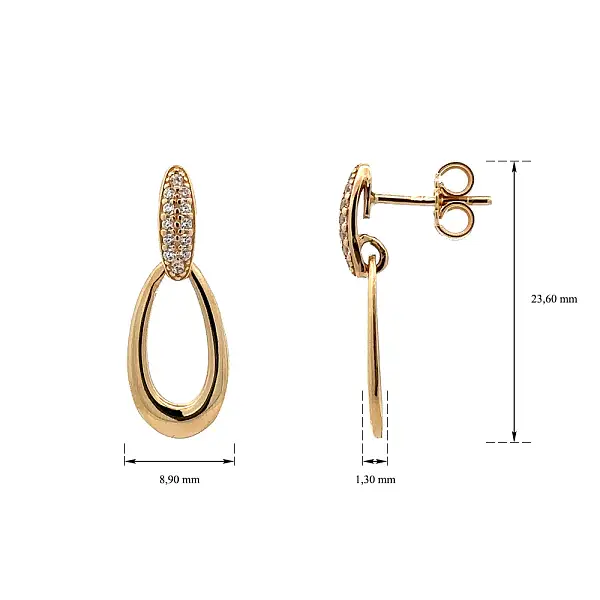 Золотые серьги-пусеты с цирконами