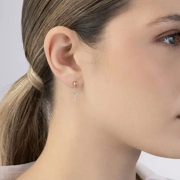 Золотые серьги Крест с цирконами