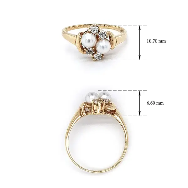 Золотое кольцо с жемчугом и цирконами