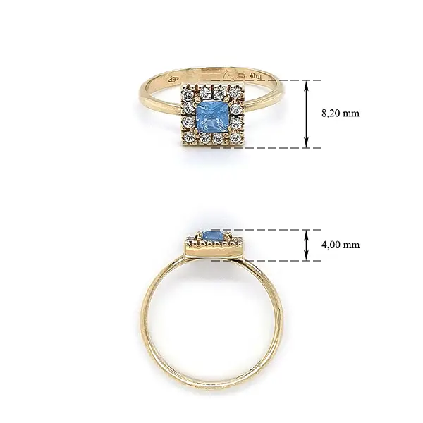 Золотое кольцо с голубым камнем