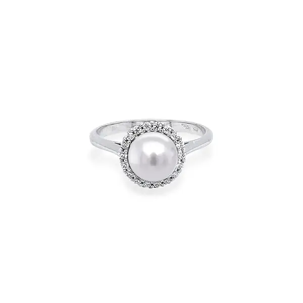 Золотое кольцо с жемчугом и цирконами