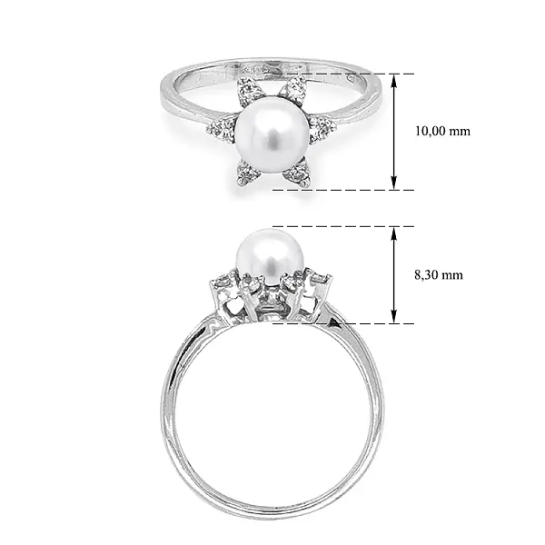 Золотое кольцо с жемчугом и цирконами