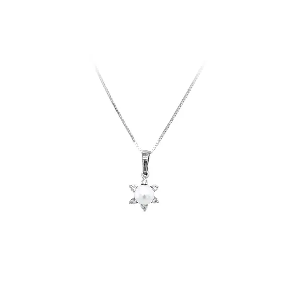 Подвеска с жемчугом и цирконами из белого золота