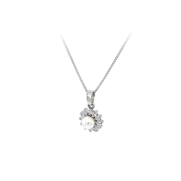 Подвеска с жемчугом и цирконами из белого золота