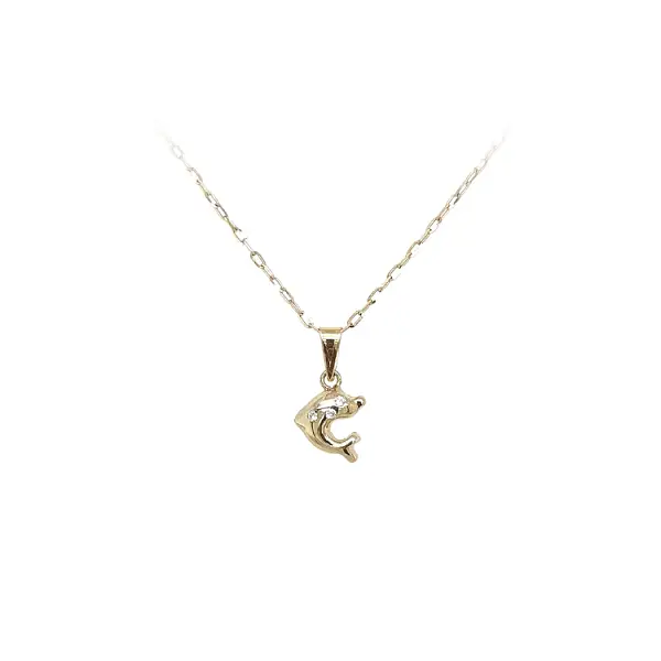 Золотой кулон 'Дельфин' с цирконами