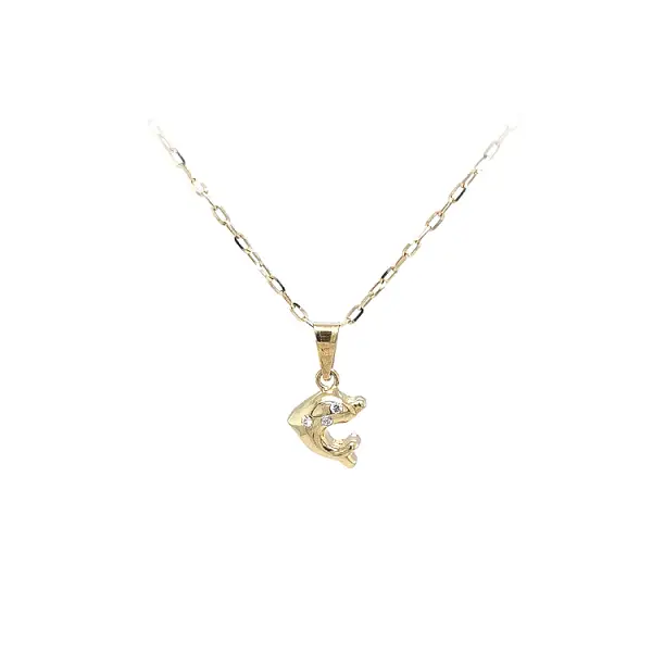 Золотой кулон 'Дельфин' с цирконами